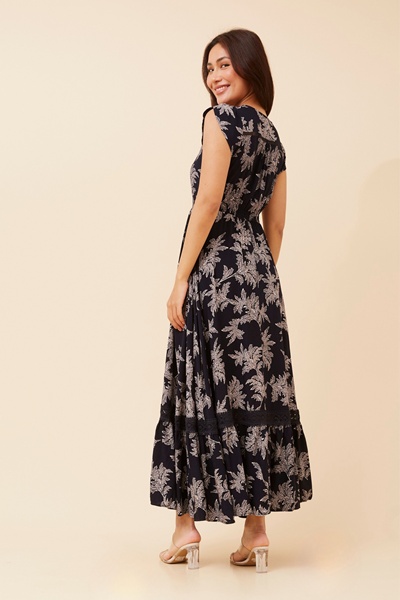 MOROCCO LEAF PRINT MAXI DRESS