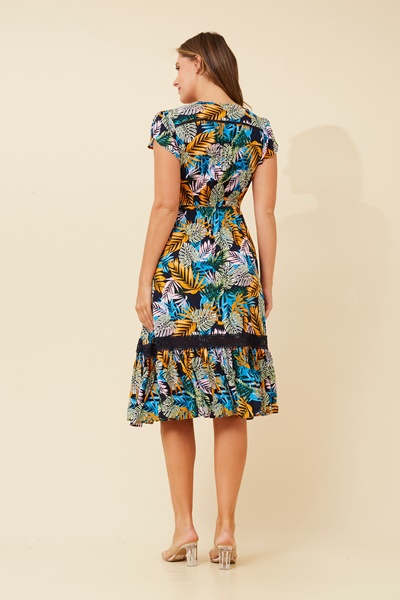 MOROCCO LEAF PRINT MIDI DRESS