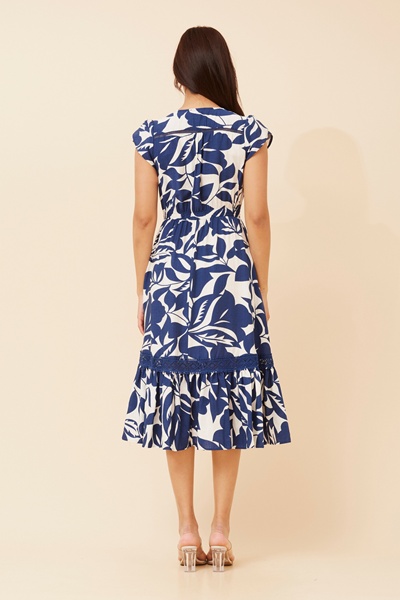 MOROCCO LEAF PRINT MIDI DRESS