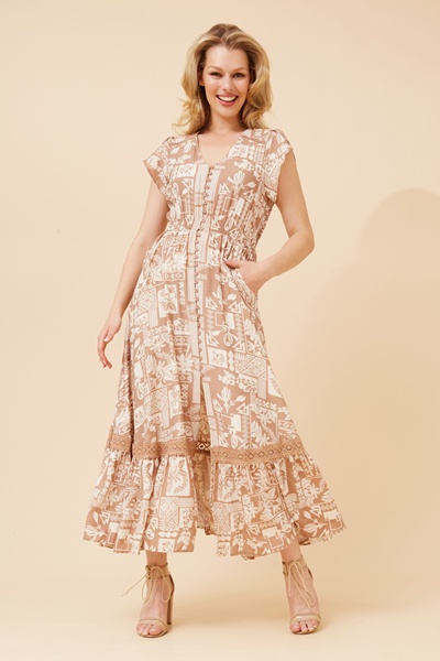 MOROCCO PATCHWORK PRINT MAXI DRESS