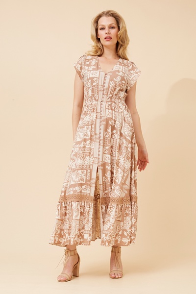 MOROCCO PATCHWORK PRINT MAXI DRESS