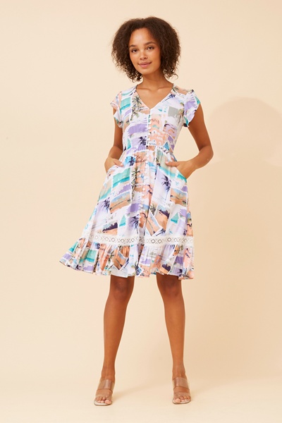 MOROCCO POSTCARD PRINT DRESS