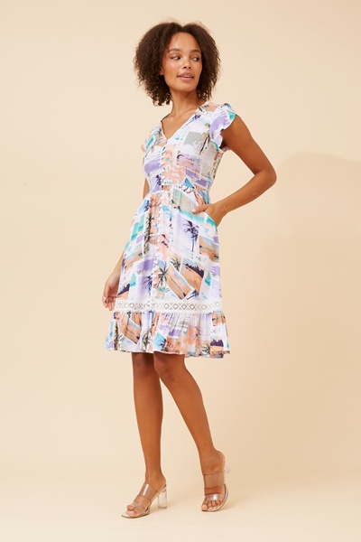 MOROCCO POSTCARD PRINT DRESS