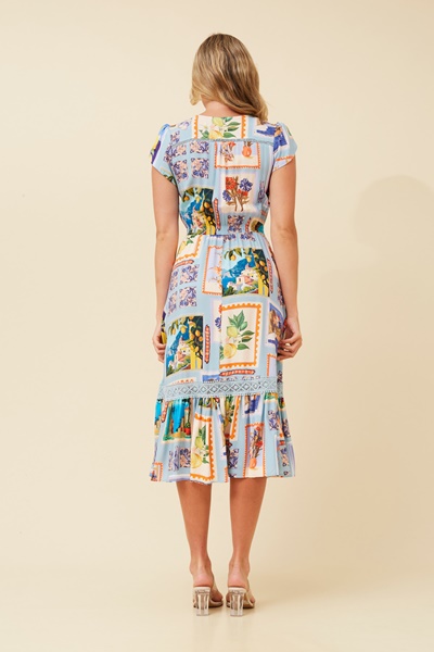 MOROCCO POSTCARD PRINT MIDI DRESS