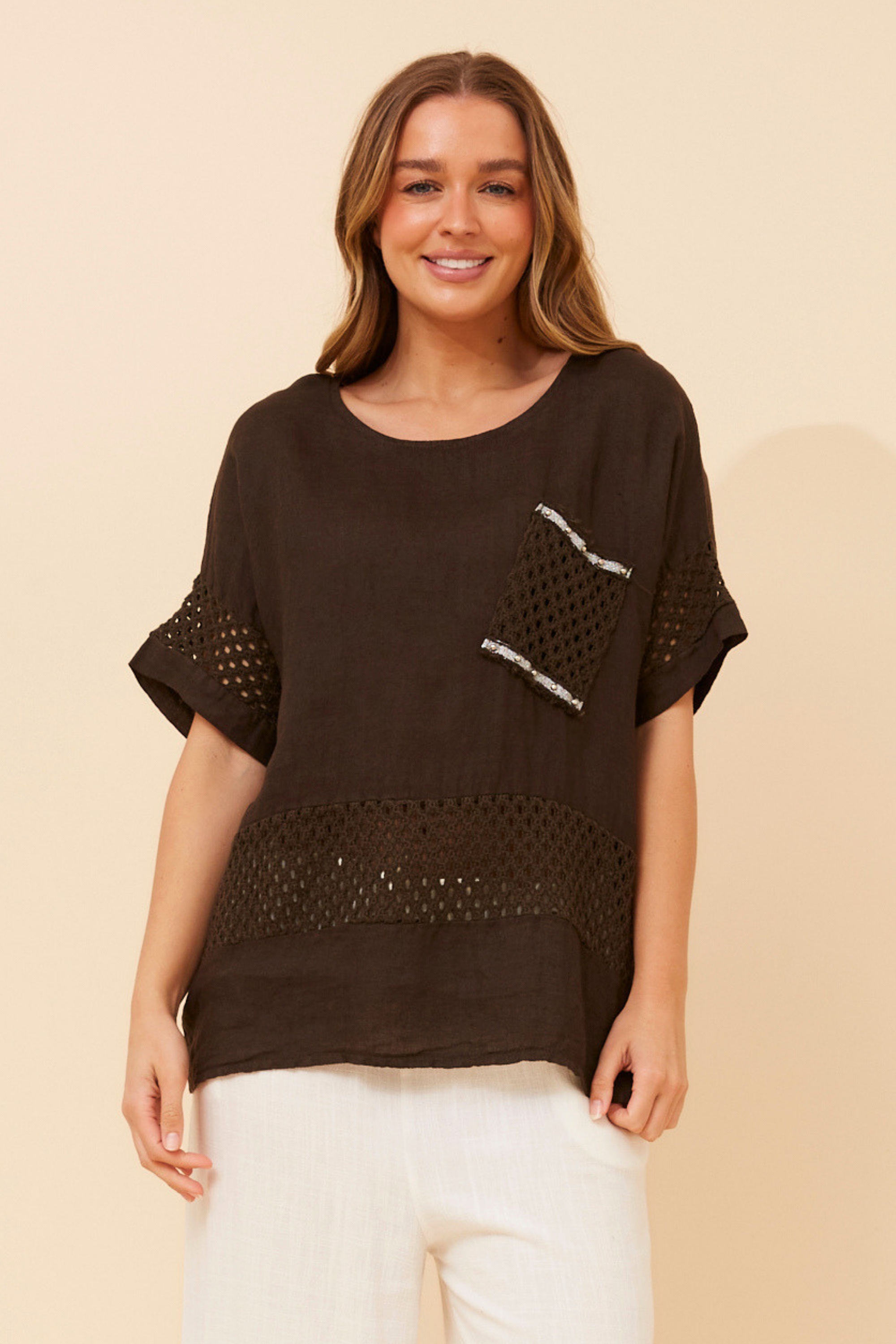 MORRA PATCHWORK LINEN TOP