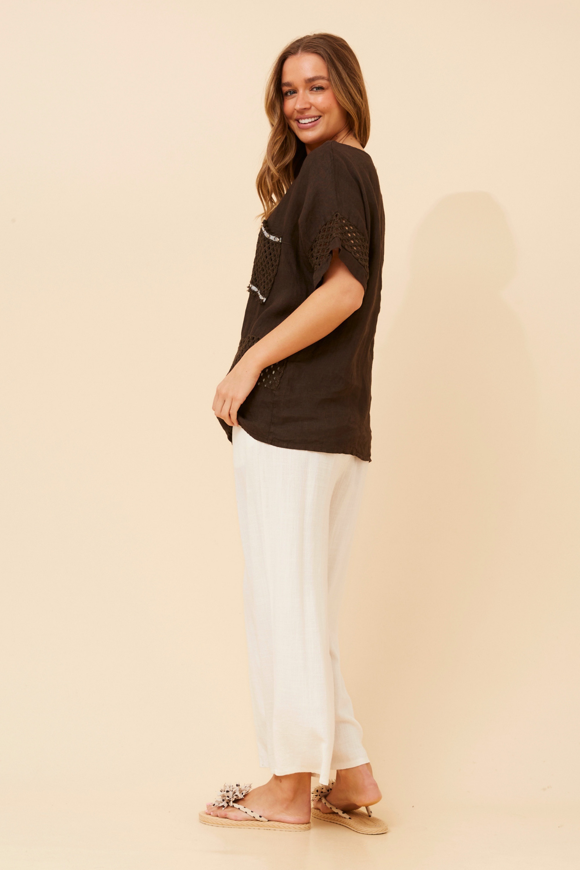 MORRA PATCHWORK LINEN TOP