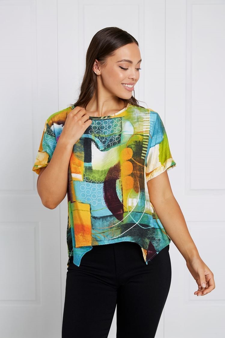 MULTI COLOUR ABSTRACT PRINT TUNIC TOP