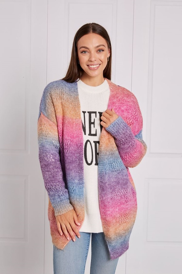 MULTI COLOUR LONGLINE KNIT CARDIGAN MULTI COLOUR LONGLINE KNIT CARDIGAN