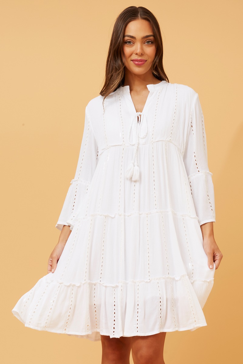 NADIRA BRODERIE ANGLAISE TIERED DRESS
