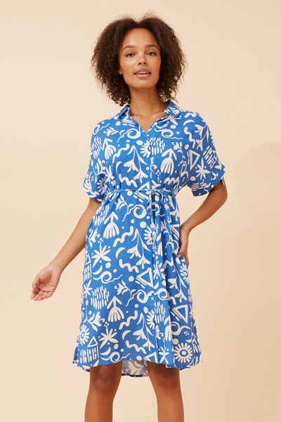 NAYRA ABSTRACT PRINT SHIRT DRESS