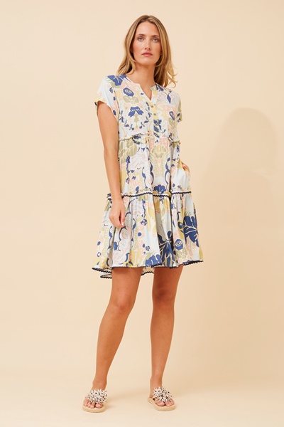 NERISA LEAF PRINT TIERED DRESS