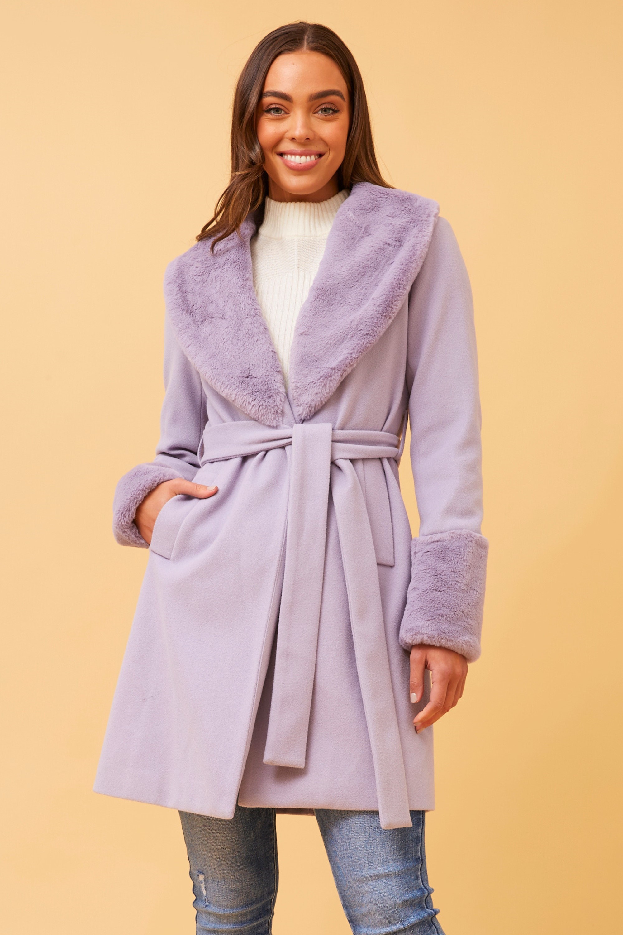 Neroli fur trim coat Buy Online Femme Connection