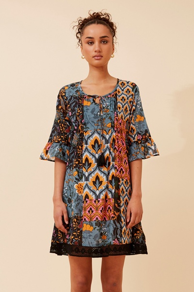 NIETTA PATCHWORK PRINT DRESS