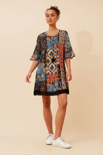 NIETTA PATCHWORK PRINT DRESS