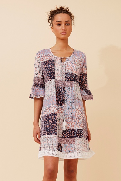 NIETTA PATCHWORK PRINT DRESS