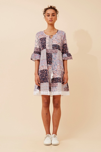 NIETTA PATCHWORK PRINT DRESS