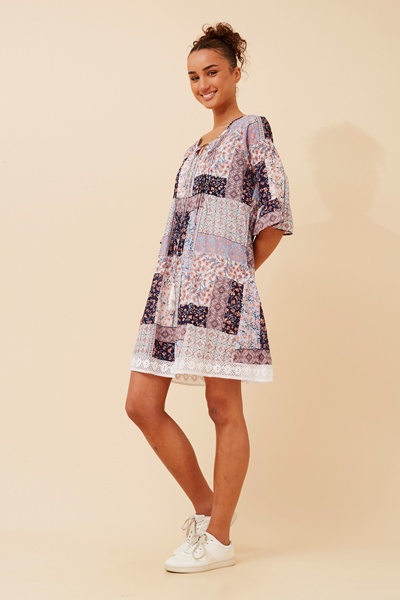 NIETTA PATCHWORK PRINT DRESS