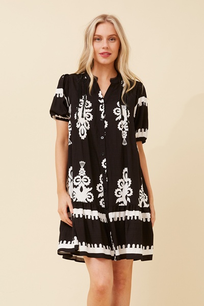 NIXA BORDER PRINT DRESS