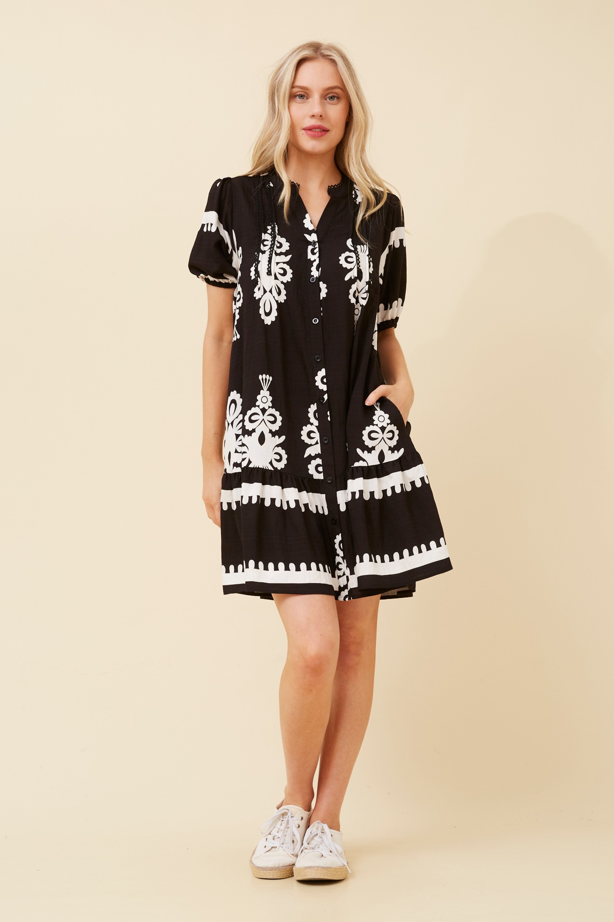 NIXA BORDER PRINT DRESS