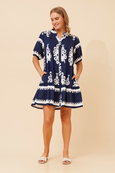 NIXA BORDER PRINT DRESS