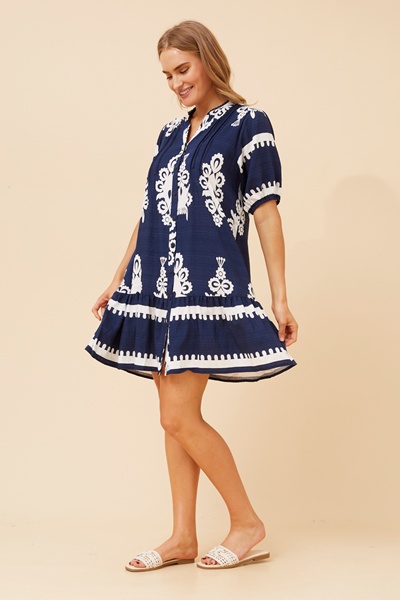 NIXA BORDER PRINT DRESS