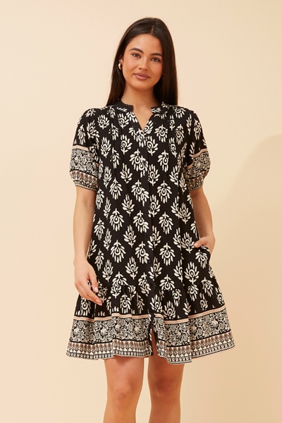 NIXA BORDER PRINT DRESS