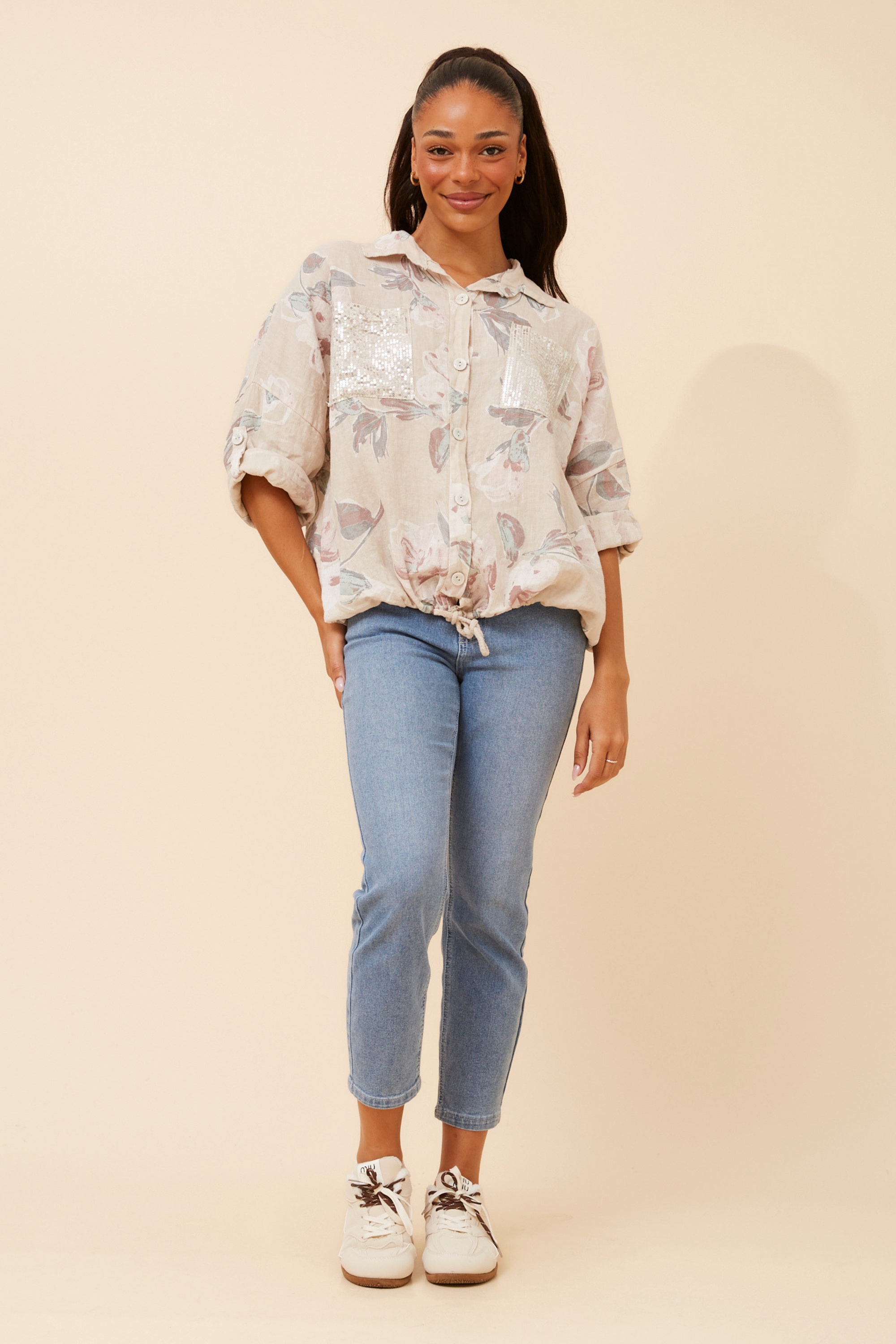 NOLENE LEAF PRINT LINEN SHIRT