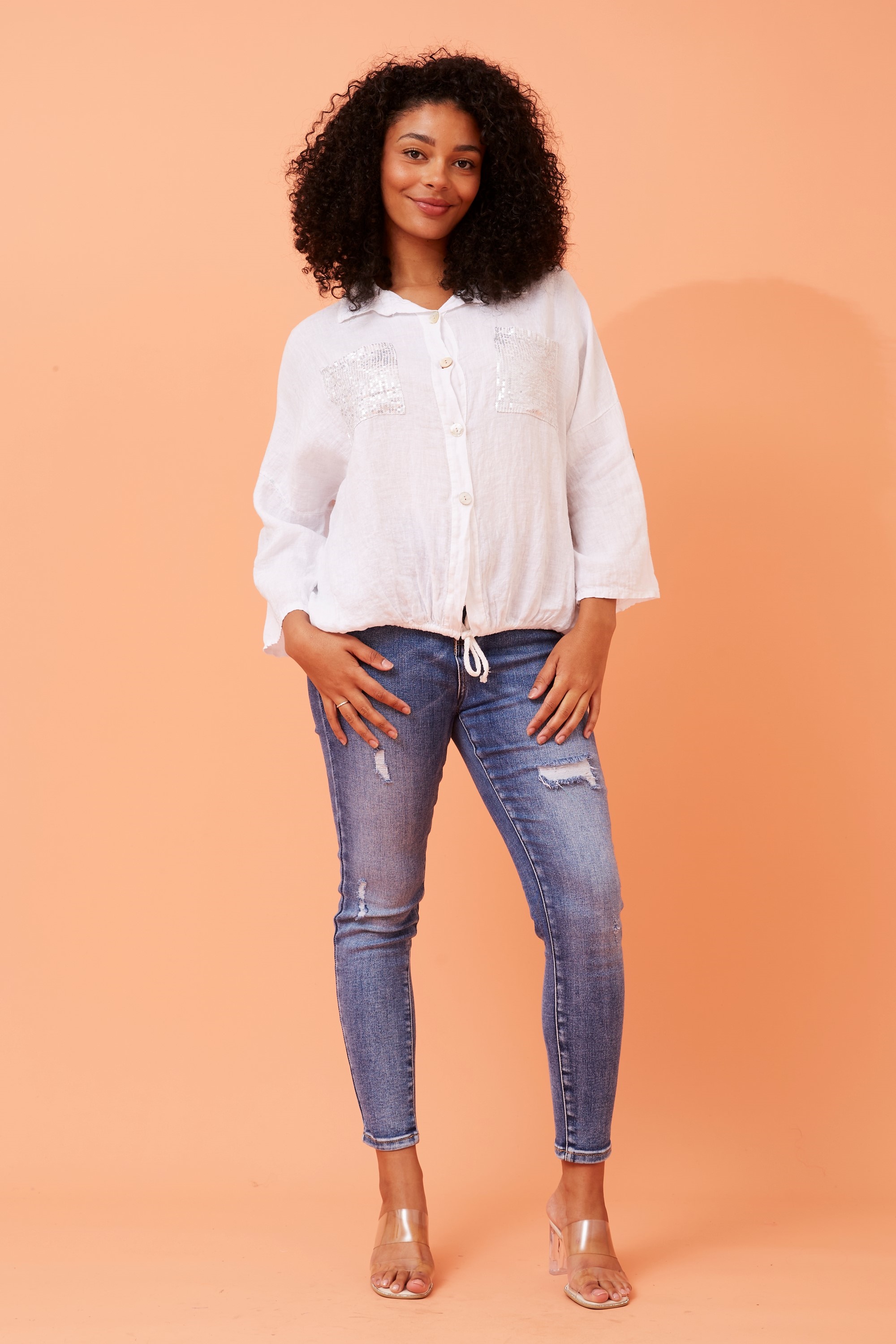 NOLENE SEQUIN LINEN SHIRT