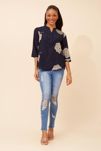 NORNAH LINEN BLEND EMBROIDERED BLOUSE