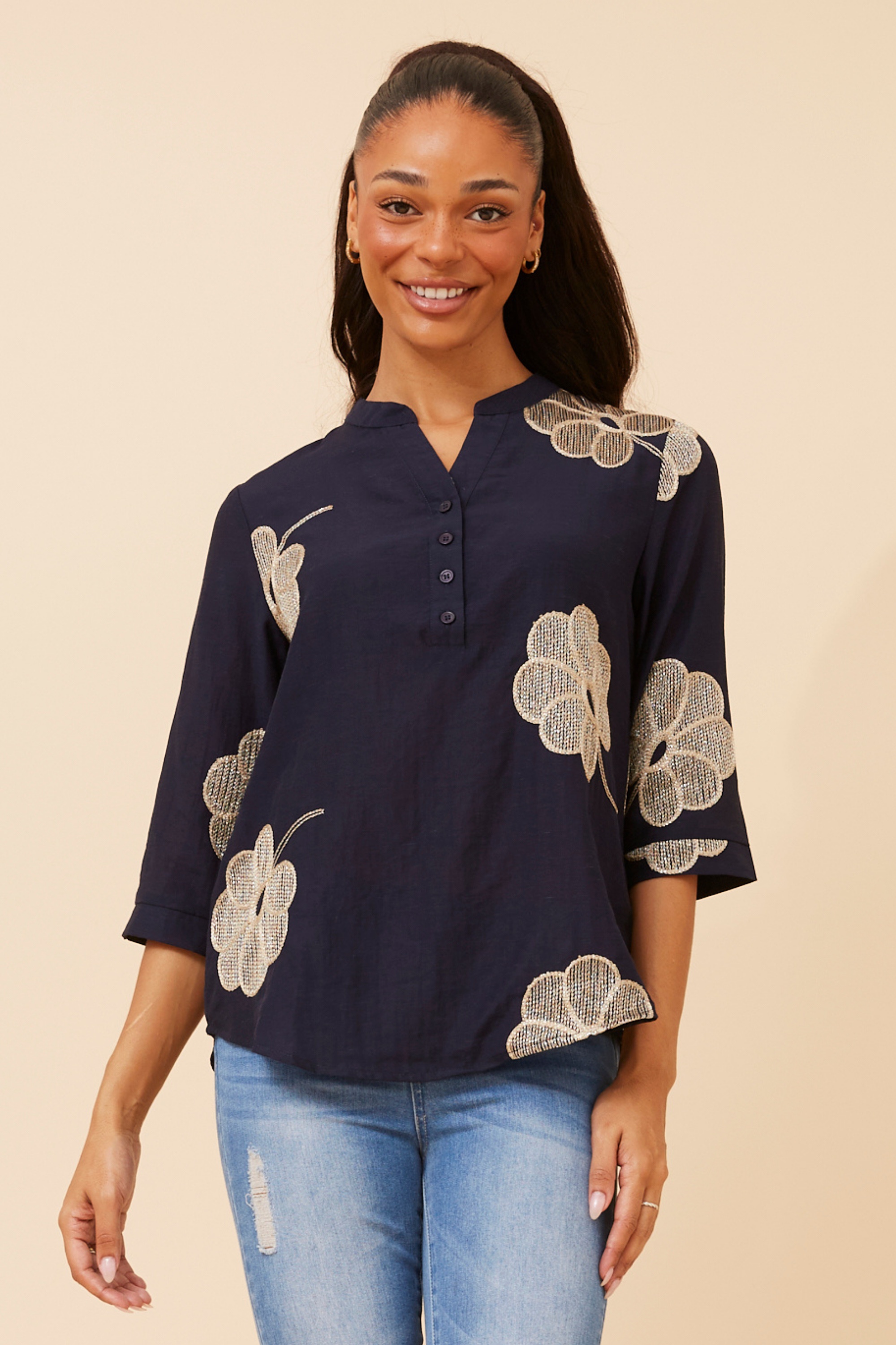 NORNAH LINEN BLEND EMBROIDERED BLOUSE