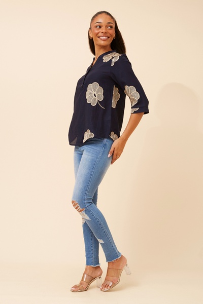 NORNAH LINEN BLEND EMBROIDERED BLOUSE