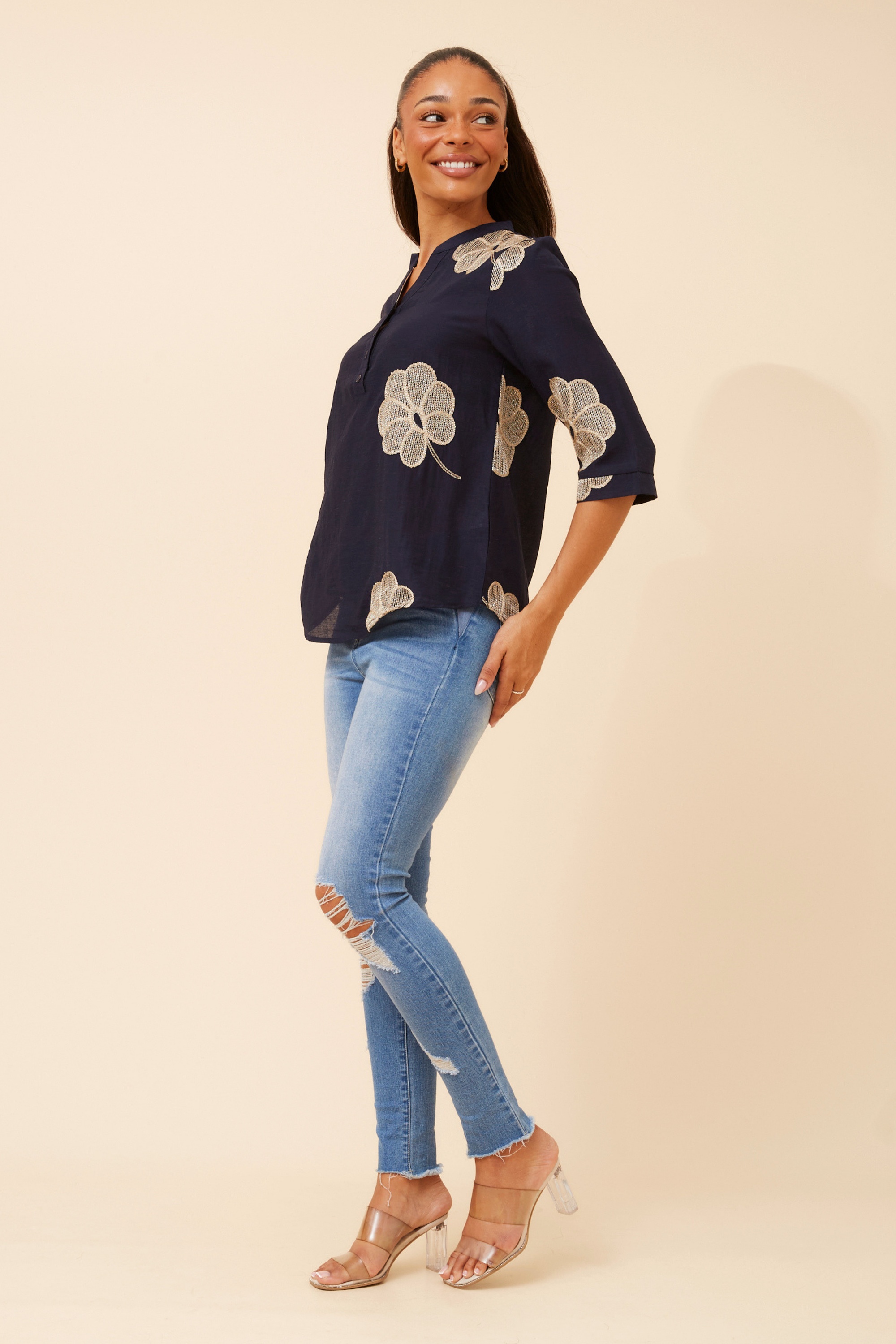 NORNAH LINEN BLEND EMBROIDERED BLOUSE