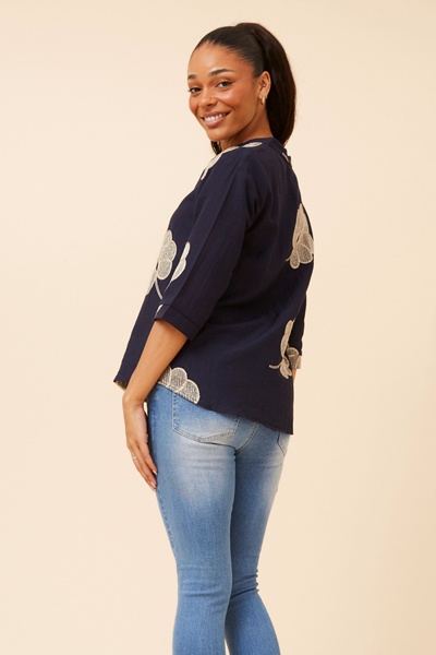 NORNAH LINEN BLEND EMBROIDERED BLOUSE