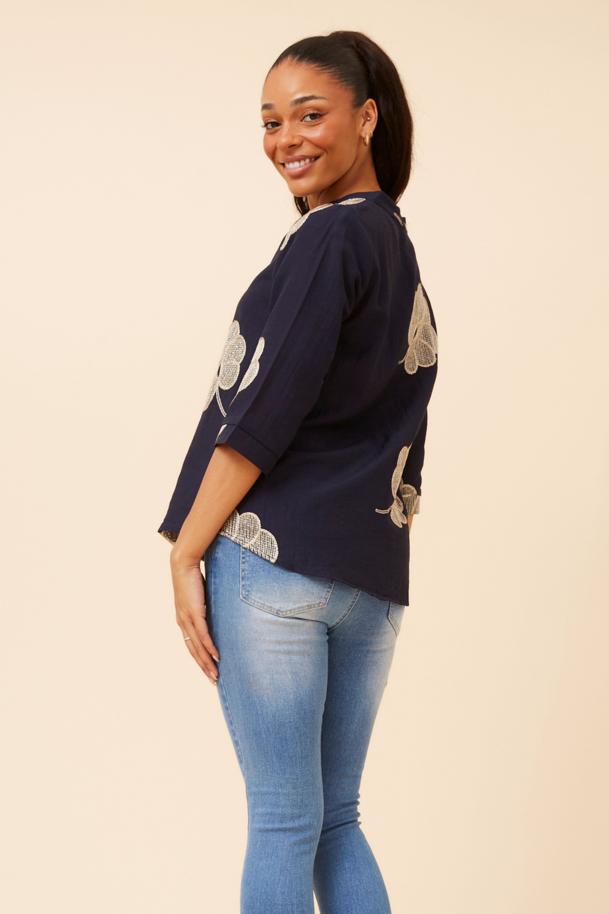 NORNAH LINEN BLEND EMBROIDERED BLOUSE