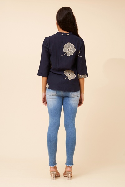 NORNAH LINEN BLEND EMBROIDERED BLOUSE