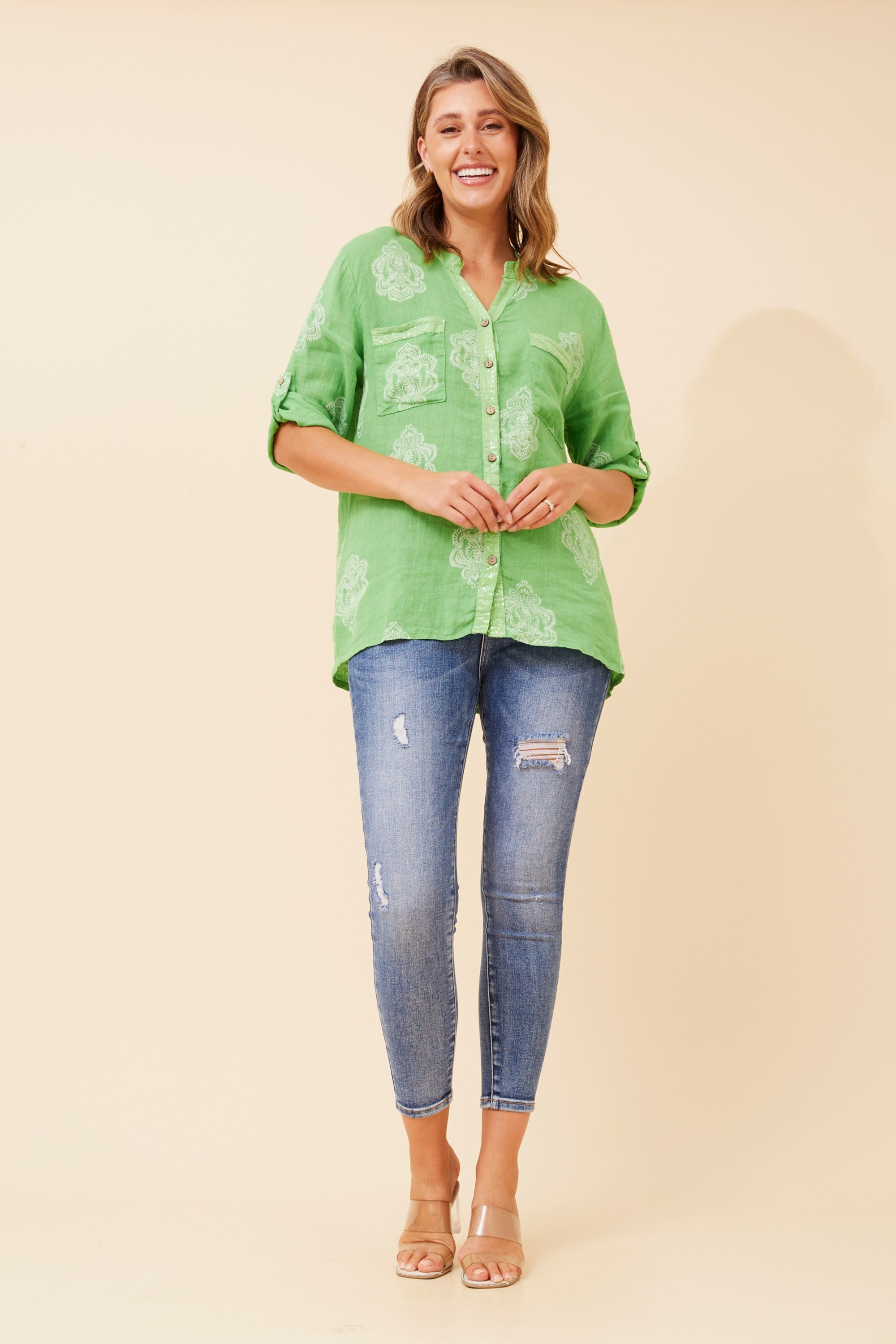 NOSETTA ABSTRACT PRINT LINEN SHIRT
