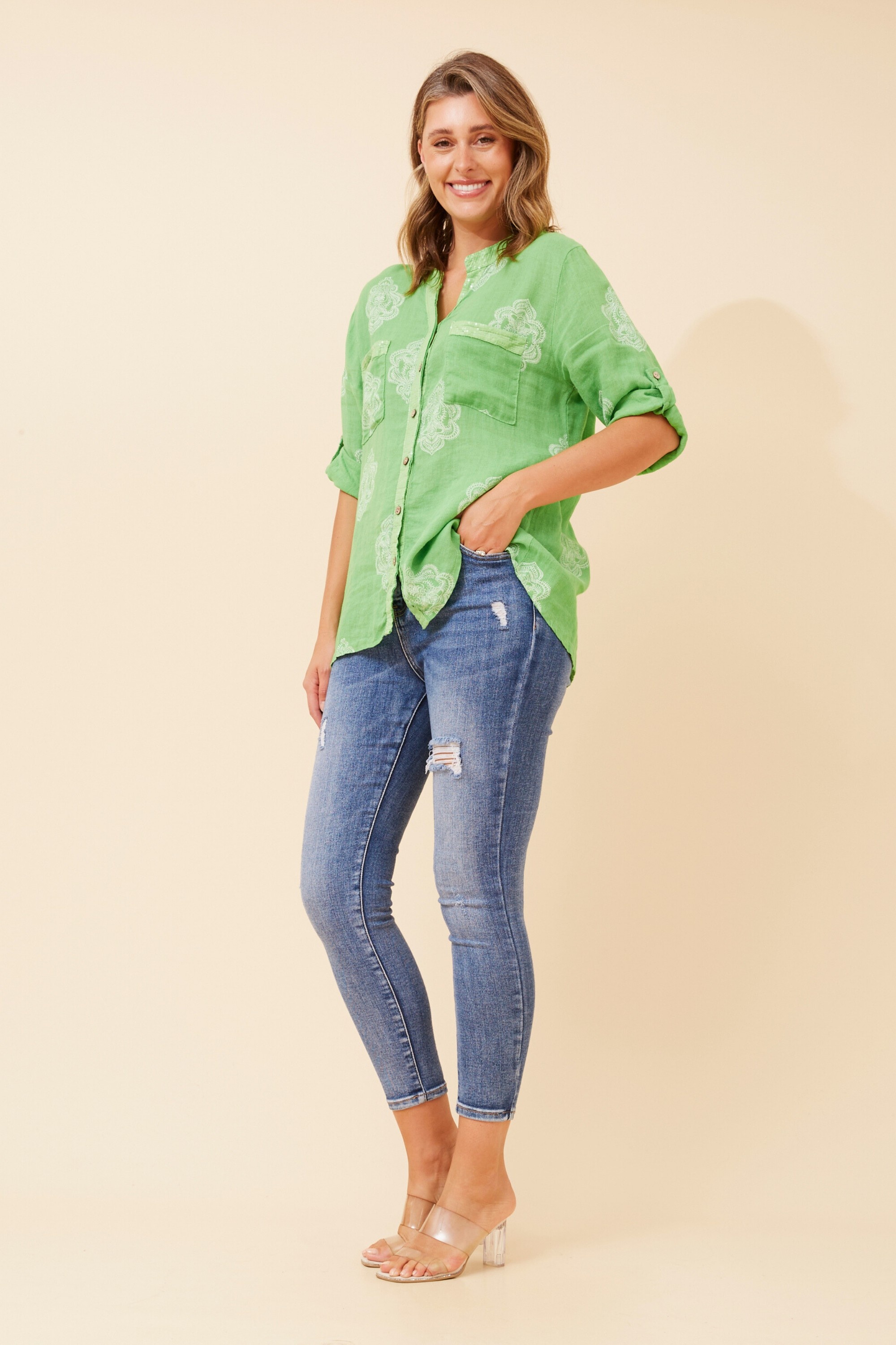 NOSETTA ABSTRACT PRINT LINEN SHIRT