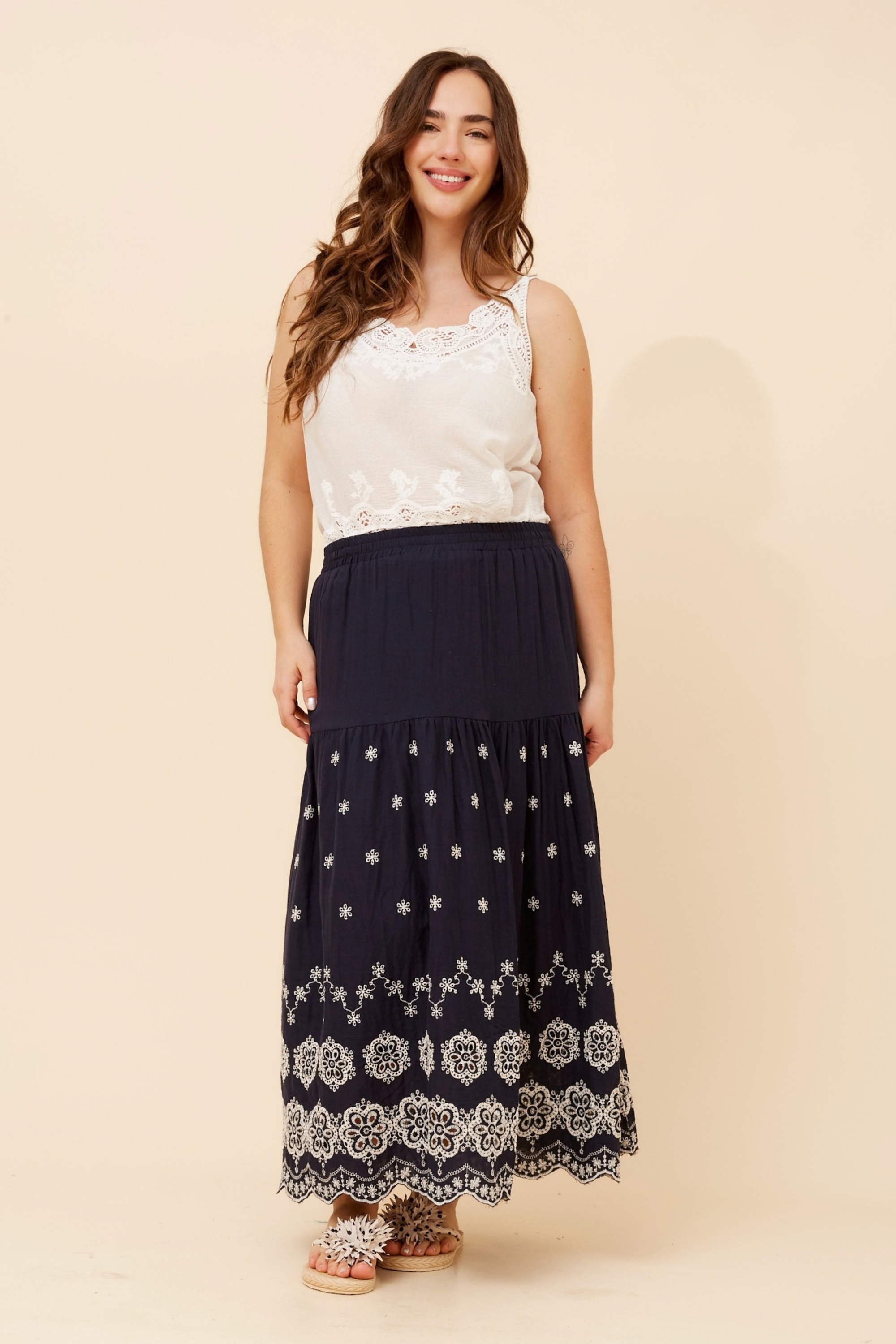ODELA EMBROIDERED MIDI SKIRT