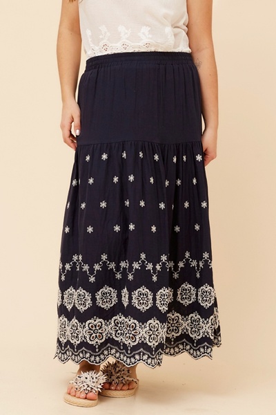 ODELA EMBROIDERED MIDI SKIRT