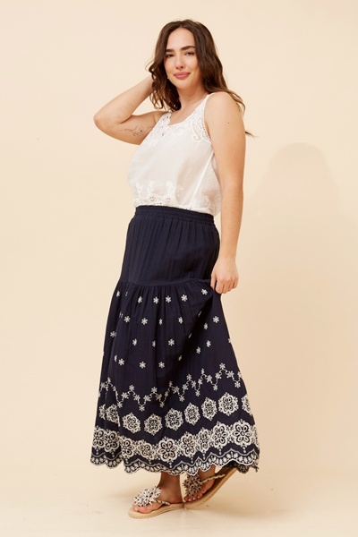 ODELA EMBROIDERED MIDI SKIRT
