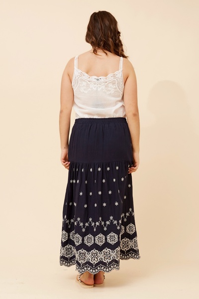 ODELA EMBROIDERED MIDI SKIRT