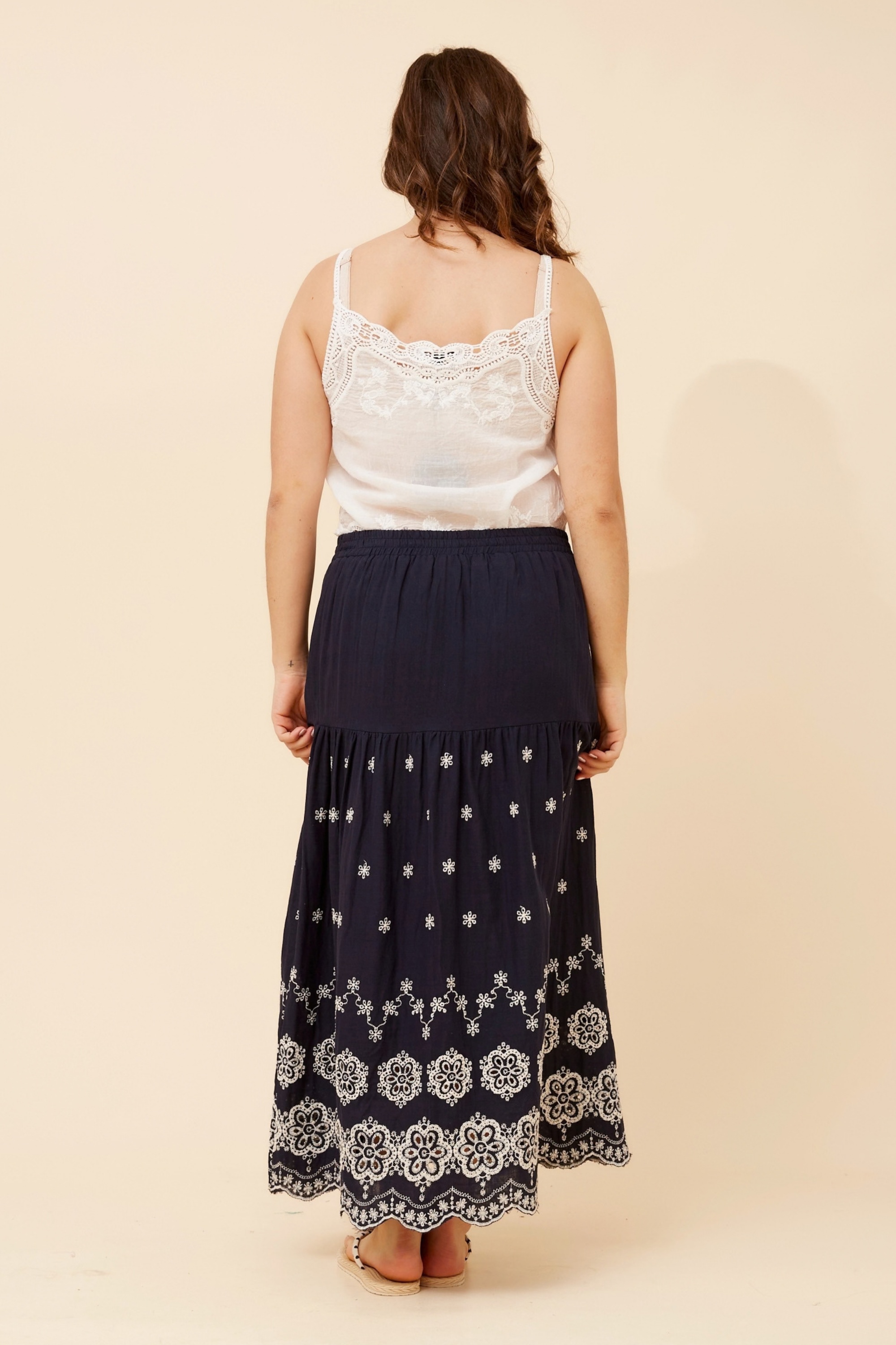 ODELA EMBROIDERED MIDI SKIRT