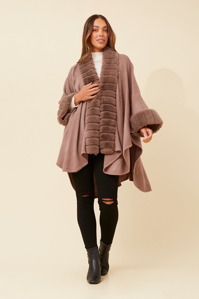 ODETTA FAUX FUR TRIM PONCHO