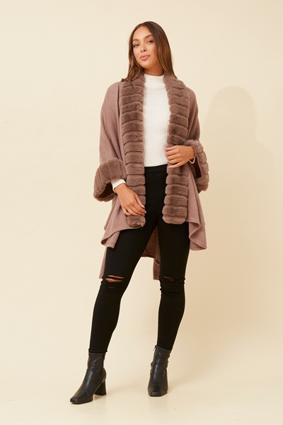 ODETTA FAUX FUR TRIM PONCHO