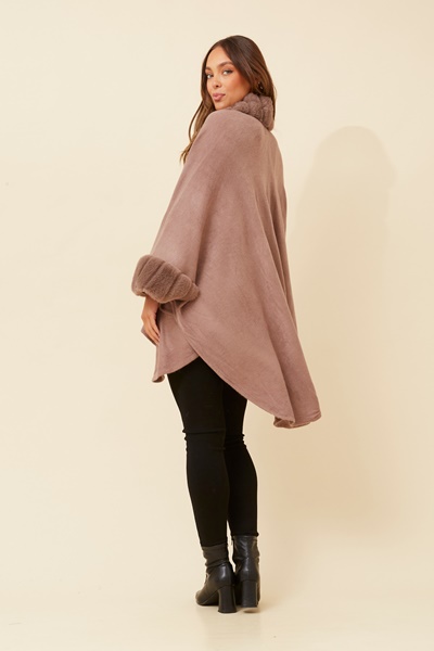 ODETTA FAUX FUR TRIM PONCHO