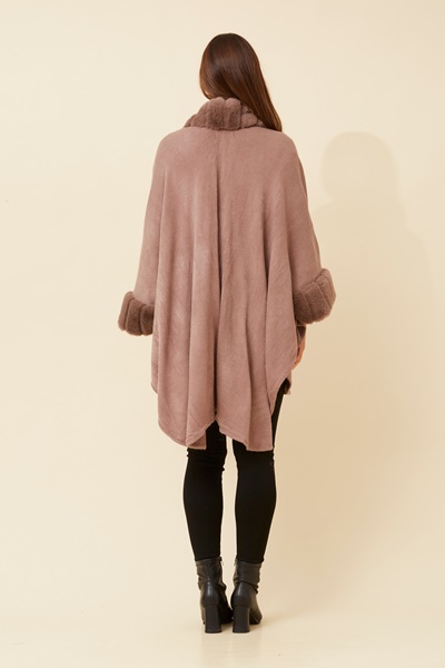 ODETTA FAUX FUR TRIM PONCHO