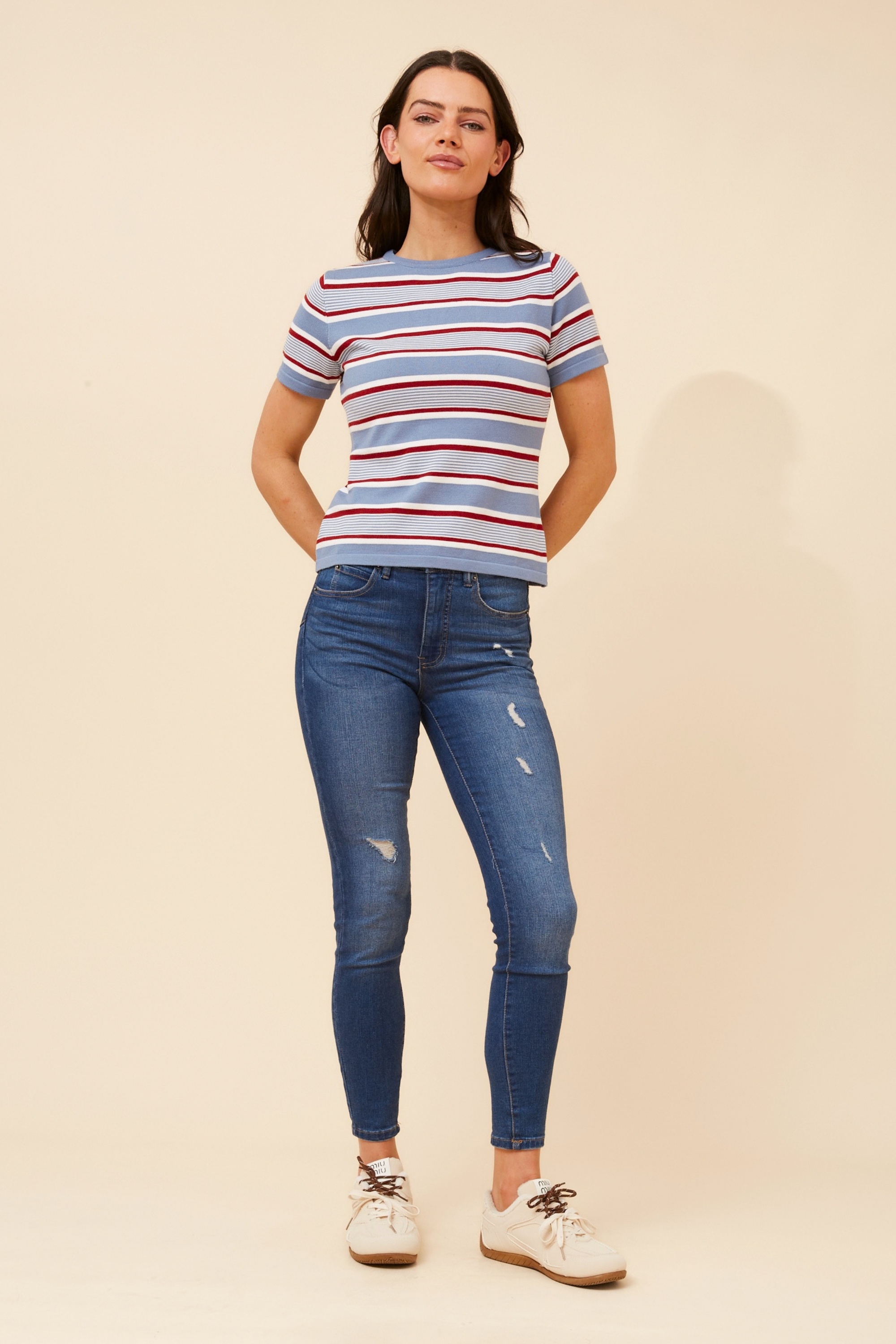 OKSANA STRIPE PRINT KNIT PULLOVER