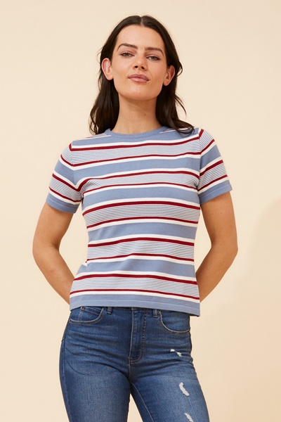 OKSANA STRIPE PRINT KNIT PULLOVER