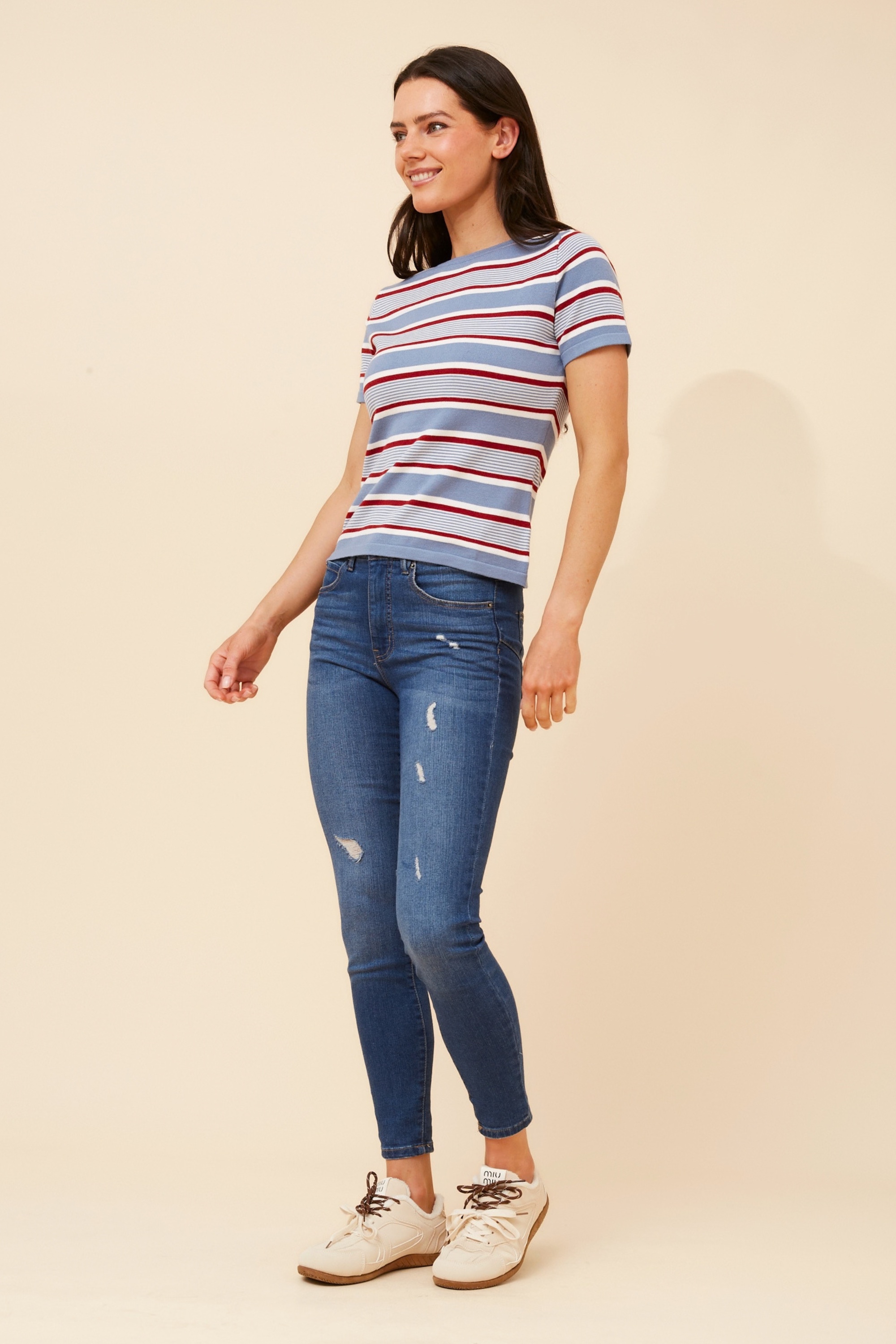 OKSANA STRIPE PRINT KNIT PULLOVER