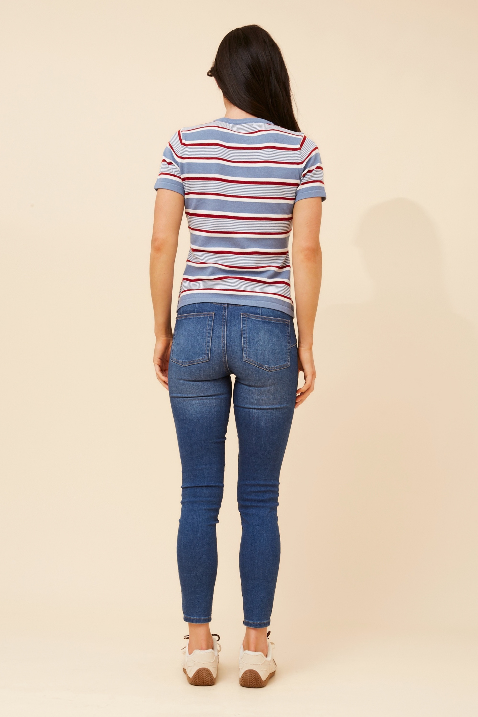 OKSANA STRIPE PRINT KNIT PULLOVER